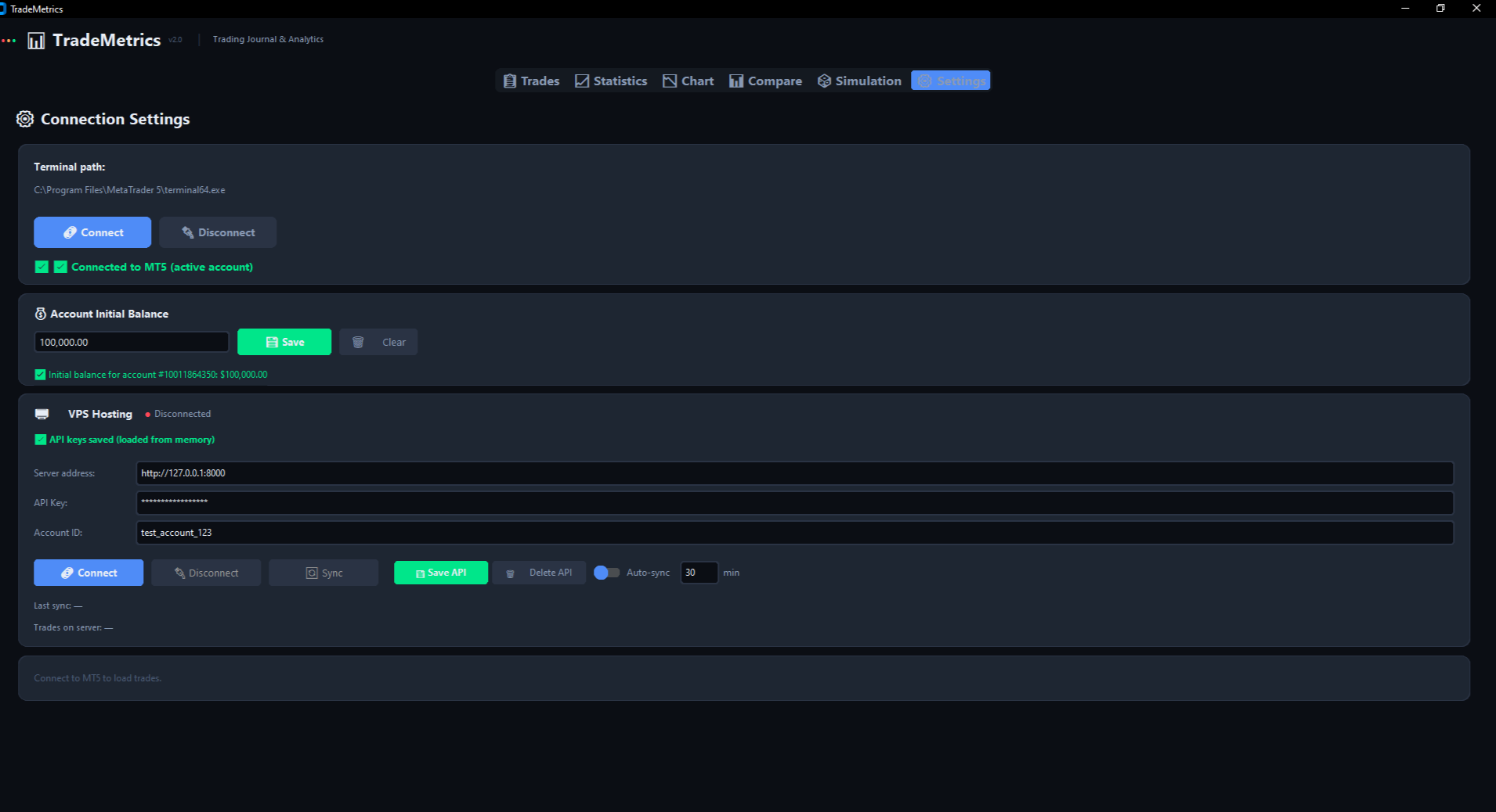 TradeMetrics settings